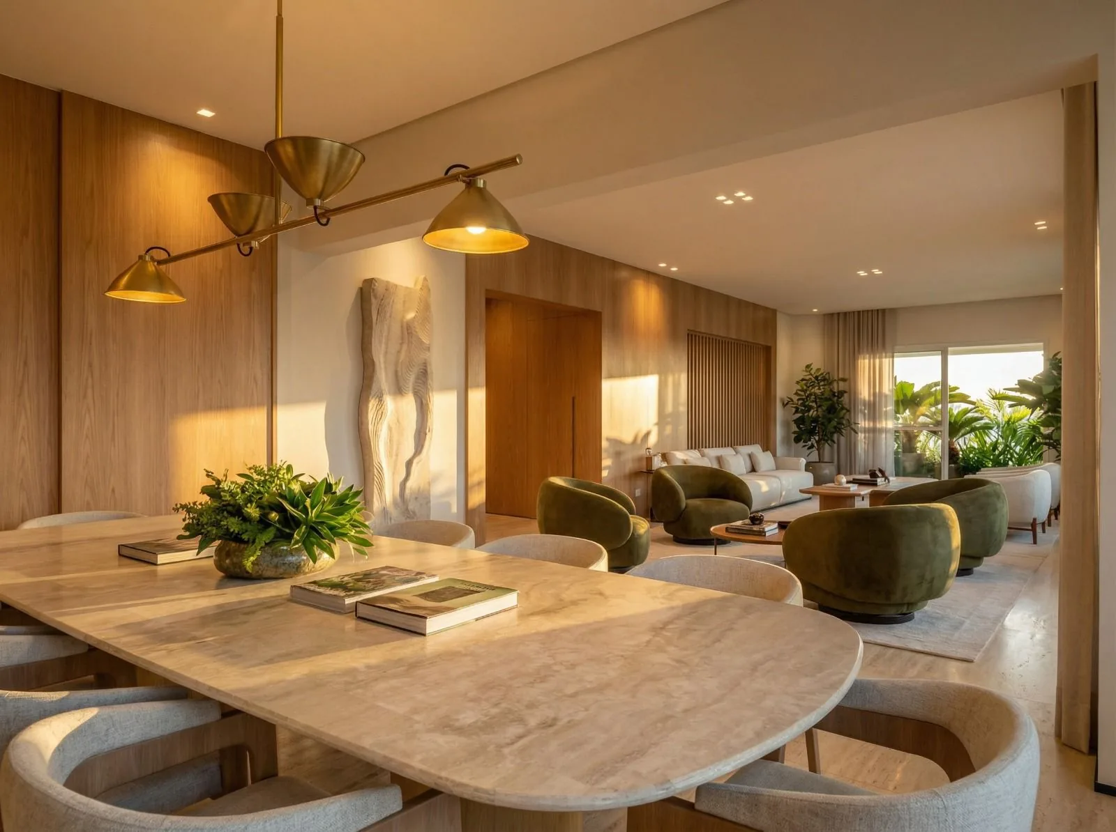 Perspectiva ilustrativa do jantar integrado ao living na proposta de modernização